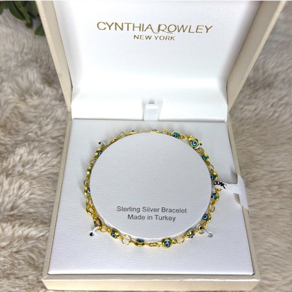 💙🔹️Cynthia Rowley🔹️ Evil Eye Bracelet Gold Sterling Silver Turkish Eyes